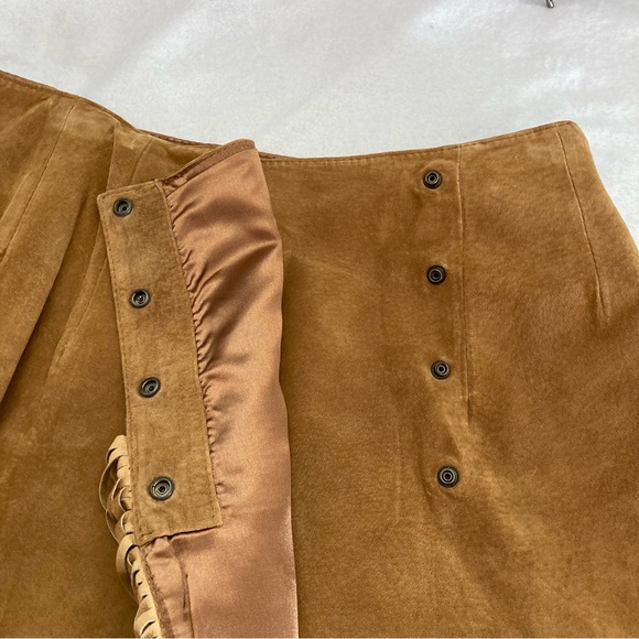 Vintage Lew Magram Collection Western Leather Suede Finge Wrap Midi Skirt sz 14 - Picture 4 of 13